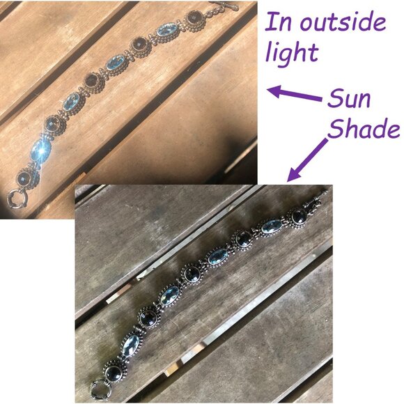 Heavy 925 Silver, Blue Topaz, and Smoky Quartz Bracelet (currently tarnished) - Picture 2 of 6